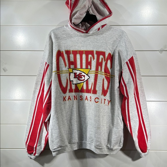 Vintage 90s Kansas City Chiefs Cliff Engle Striped Hoodie - Picture 1 of 7